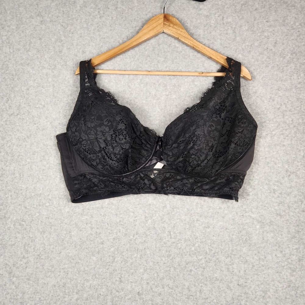 Cacique‎ Bra 44F Black Lace Lightly Lined French Balconette Strappy